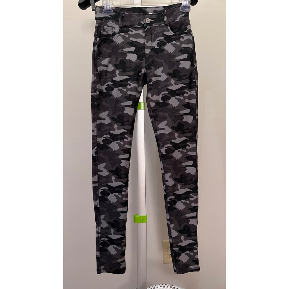 Yelete Grey Camo Skinny Jeggings Stretch Camouflage Pants Small 28 Inseam